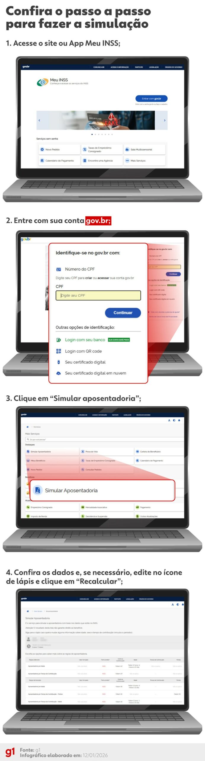 Smulador do INSS mostra valores e tempo de contribuição — Foto: g1