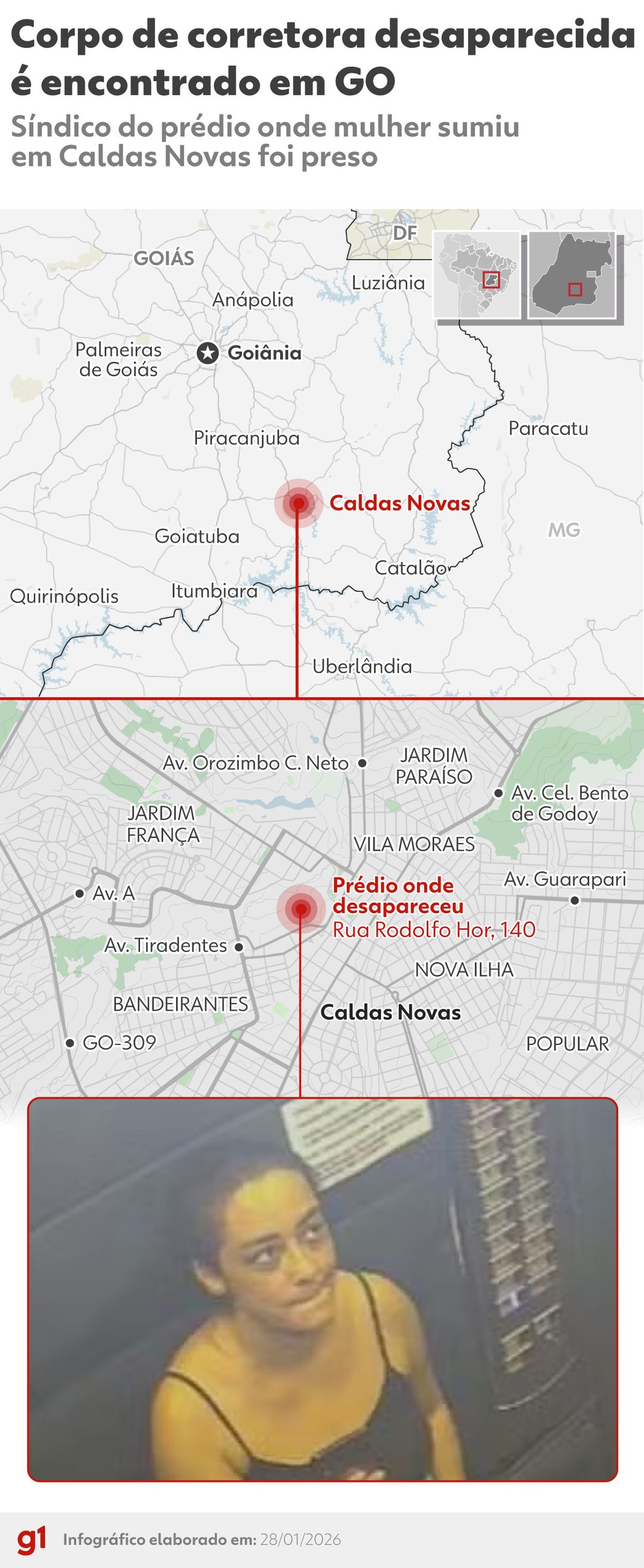 Corpo de corretora desaparecida é encontrado em GO — Foto: Arte g1