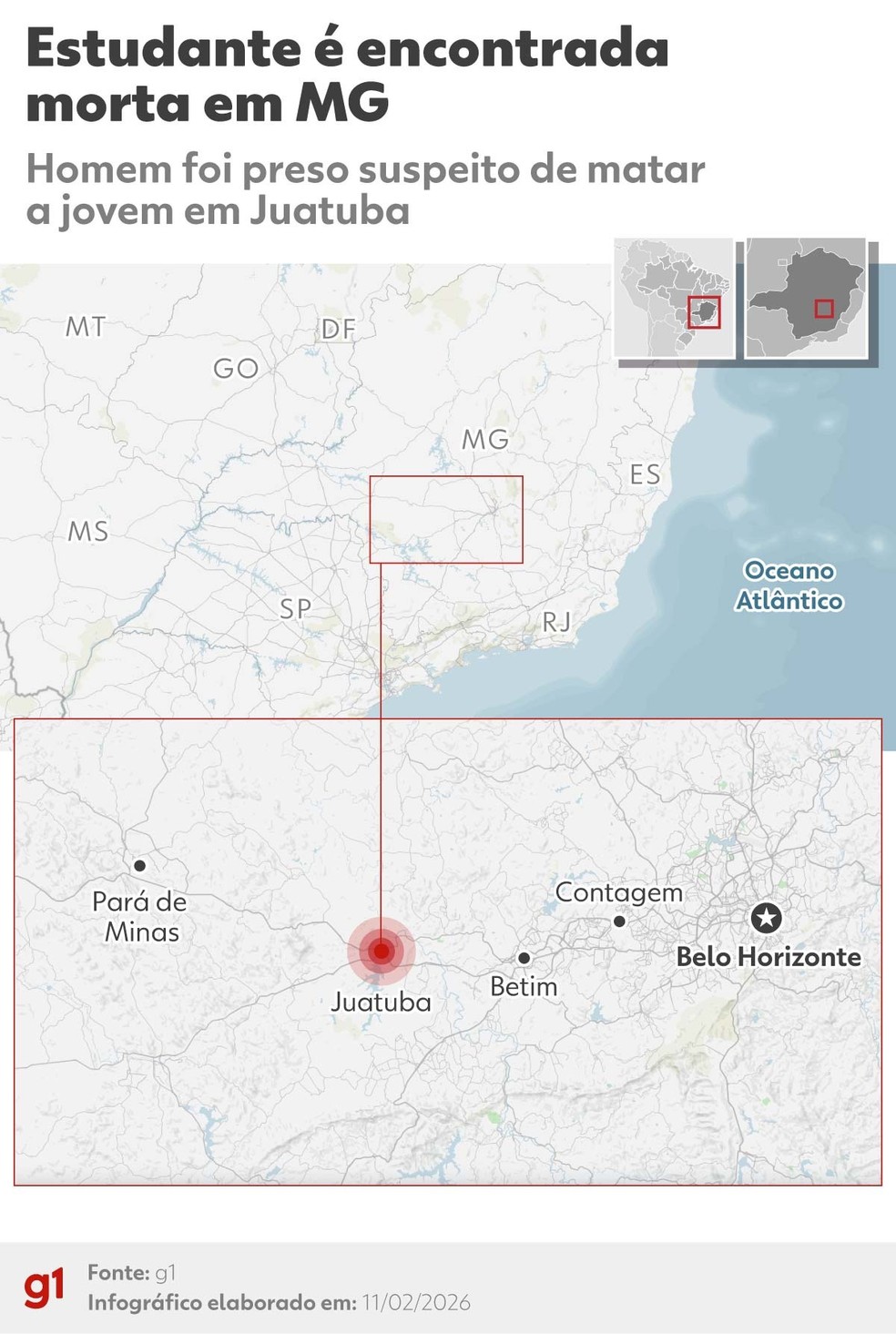 Mapa mostra local onde Vanessa foi encontrada morta, em Juatuba. — Foto: Arte g1