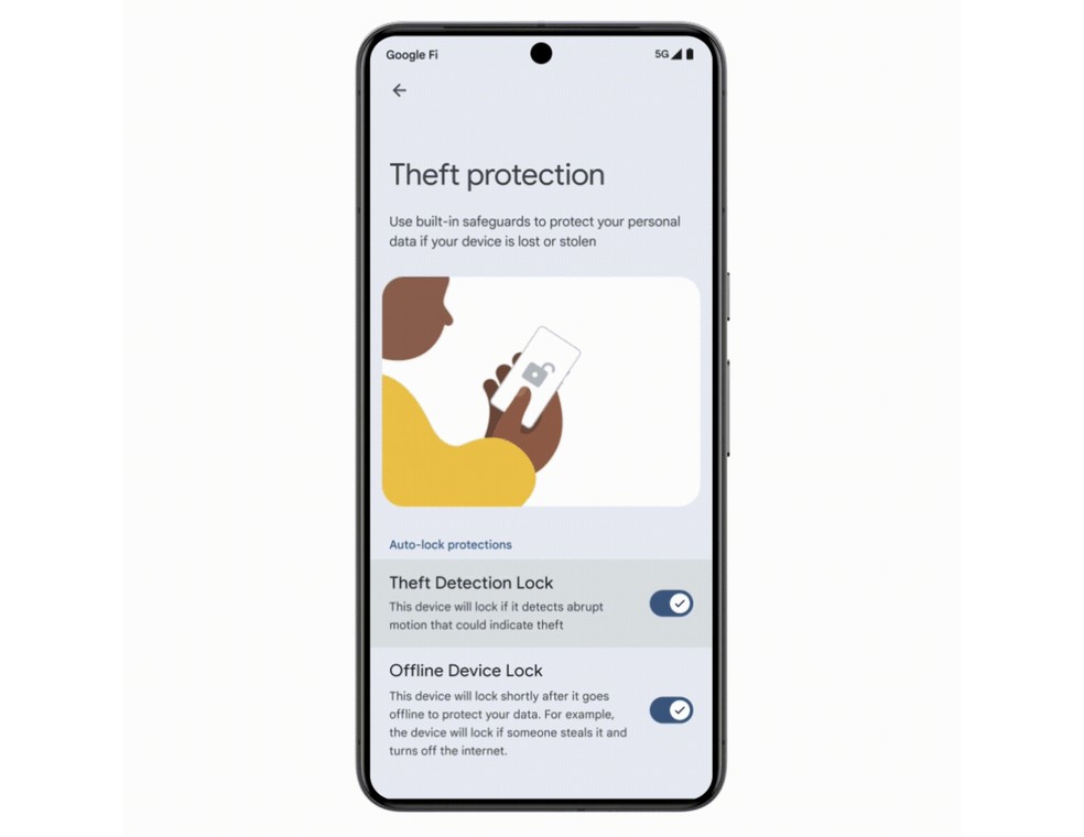 Recurso do Android que bloqueia a tela do celular se alguém o arrancar da sua mão — Foto: Google/Divulgação